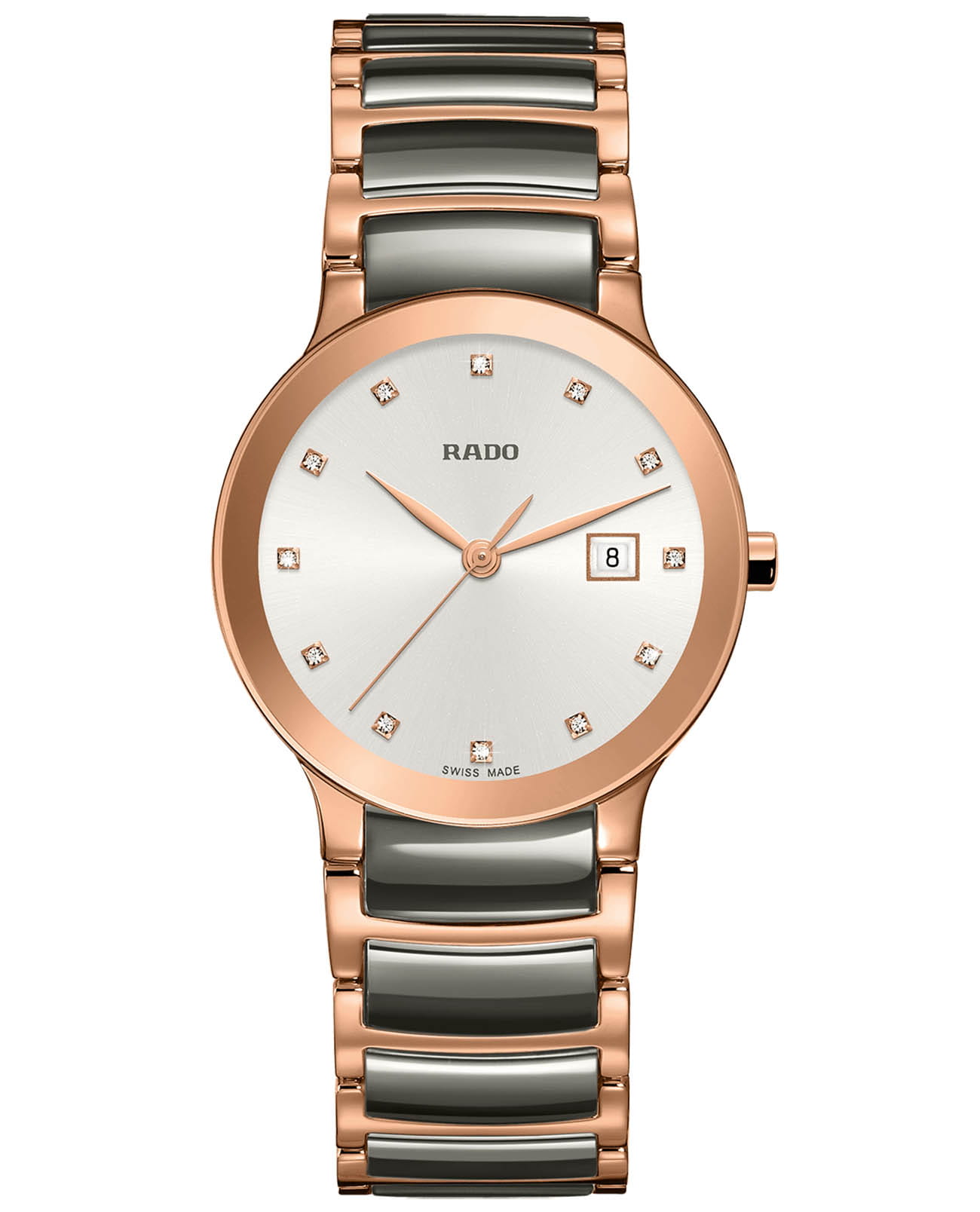 Rado Rado Centrix Diamonds R30555762  R30555762 кварцевые женские часы серебристый циферблат, браслет сталь + pvd + керамика — вид спереди